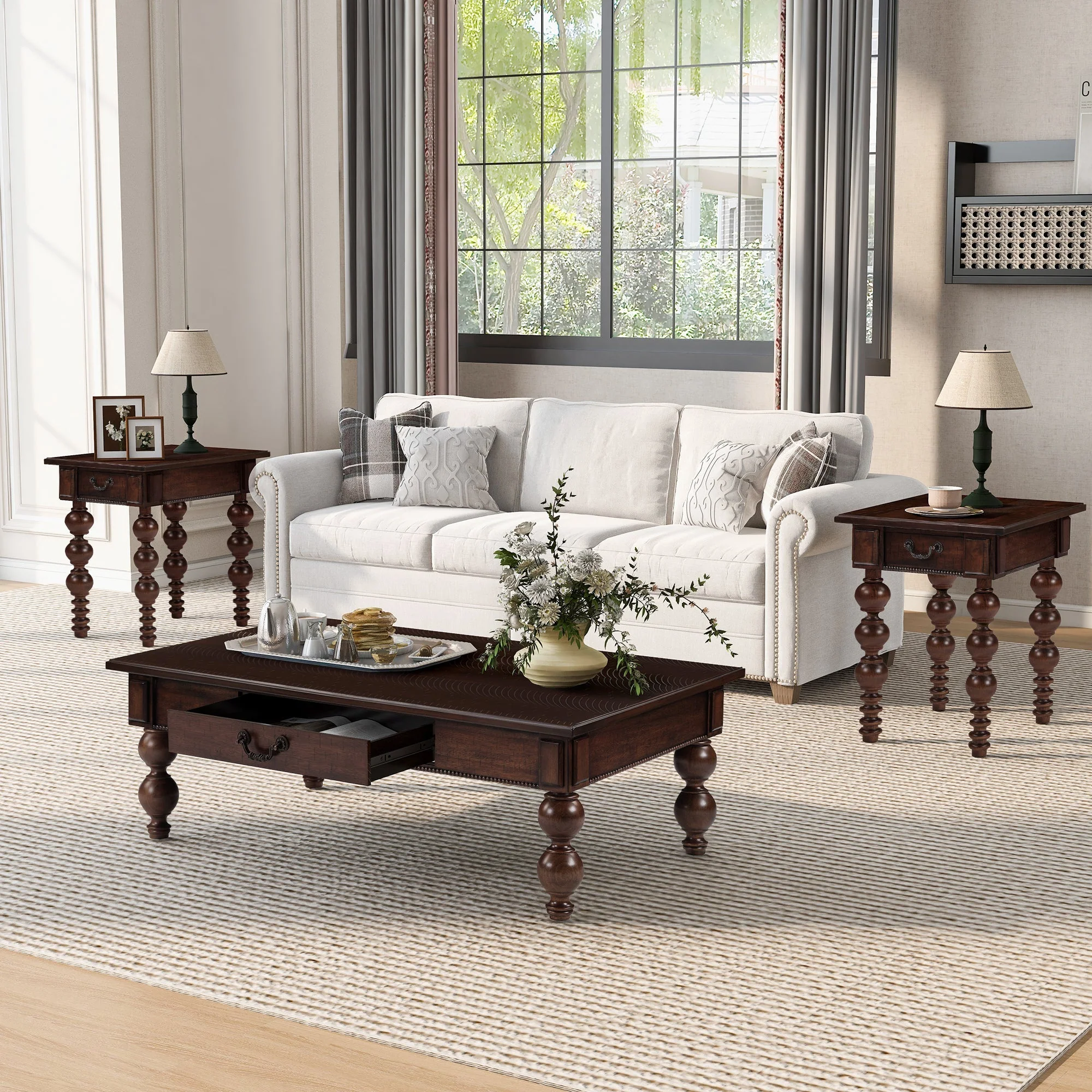 Solid Wood End Table with Drawer in Espresso Finish - Image 3