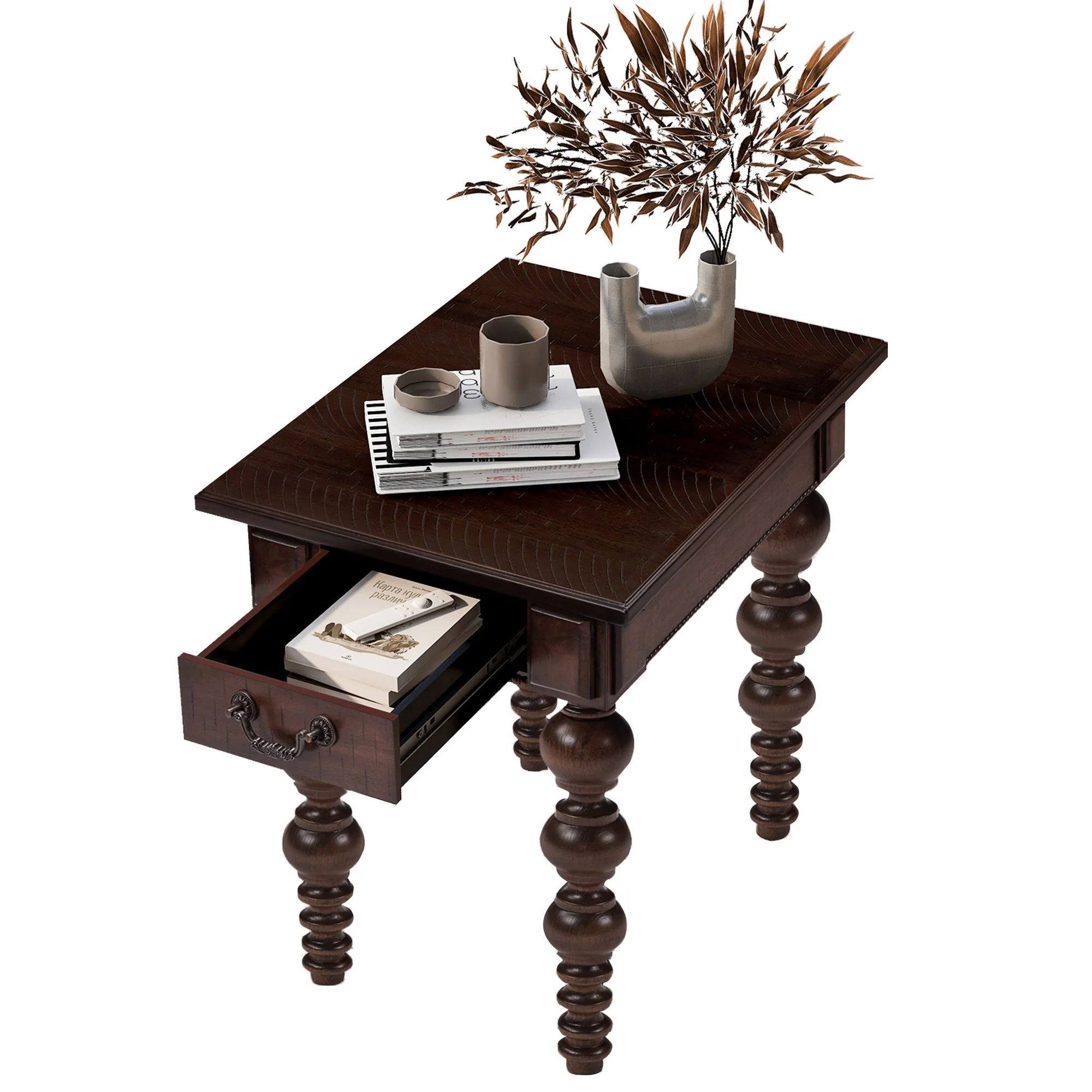 Solid Wood End Table with Drawer in Espresso Finish - Image 4