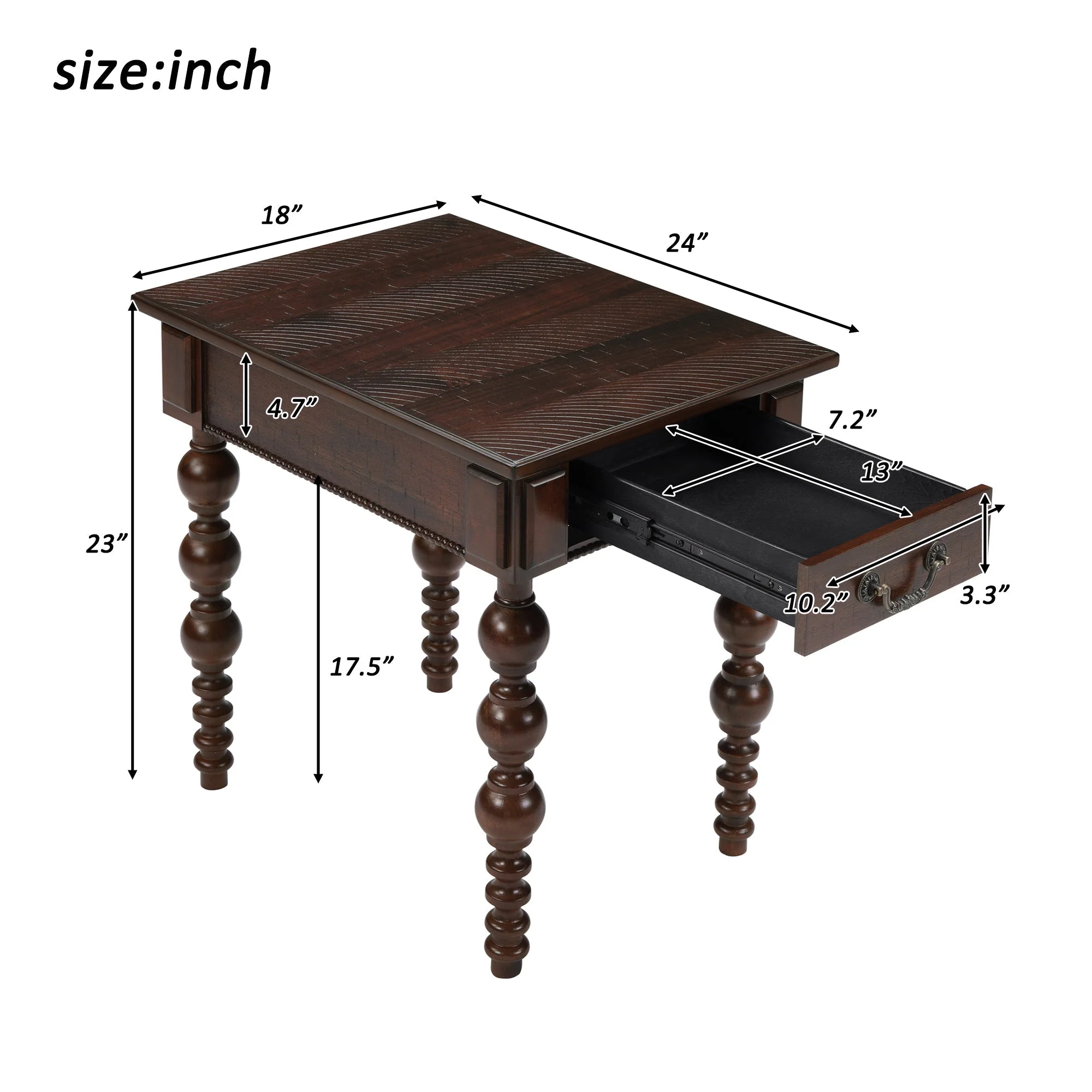 Solid Wood End Table with Drawer in Espresso Finish - Image 5