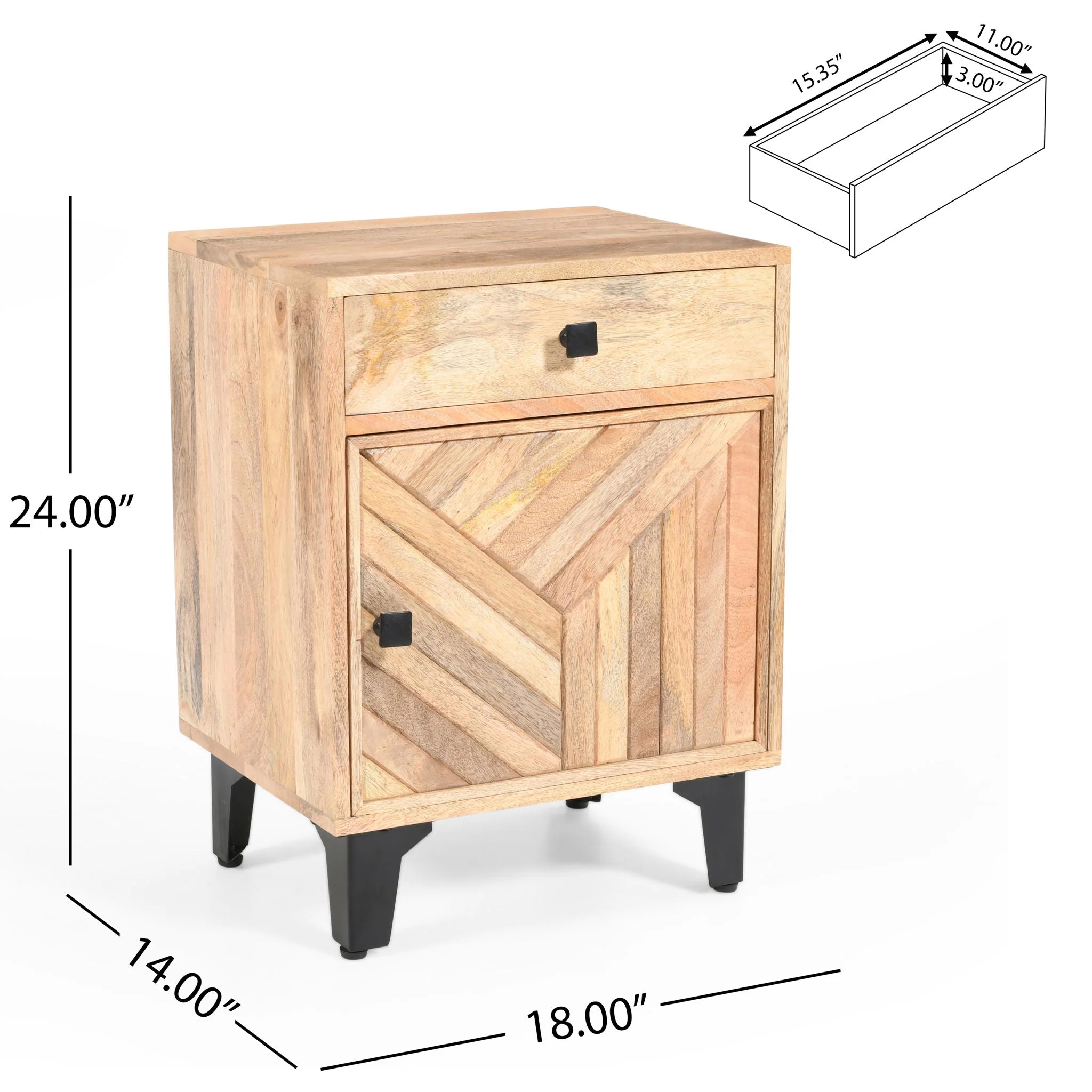 Solid Wood Vintage Nightstand With Handcrafted Detailing - Natural - Image 2
