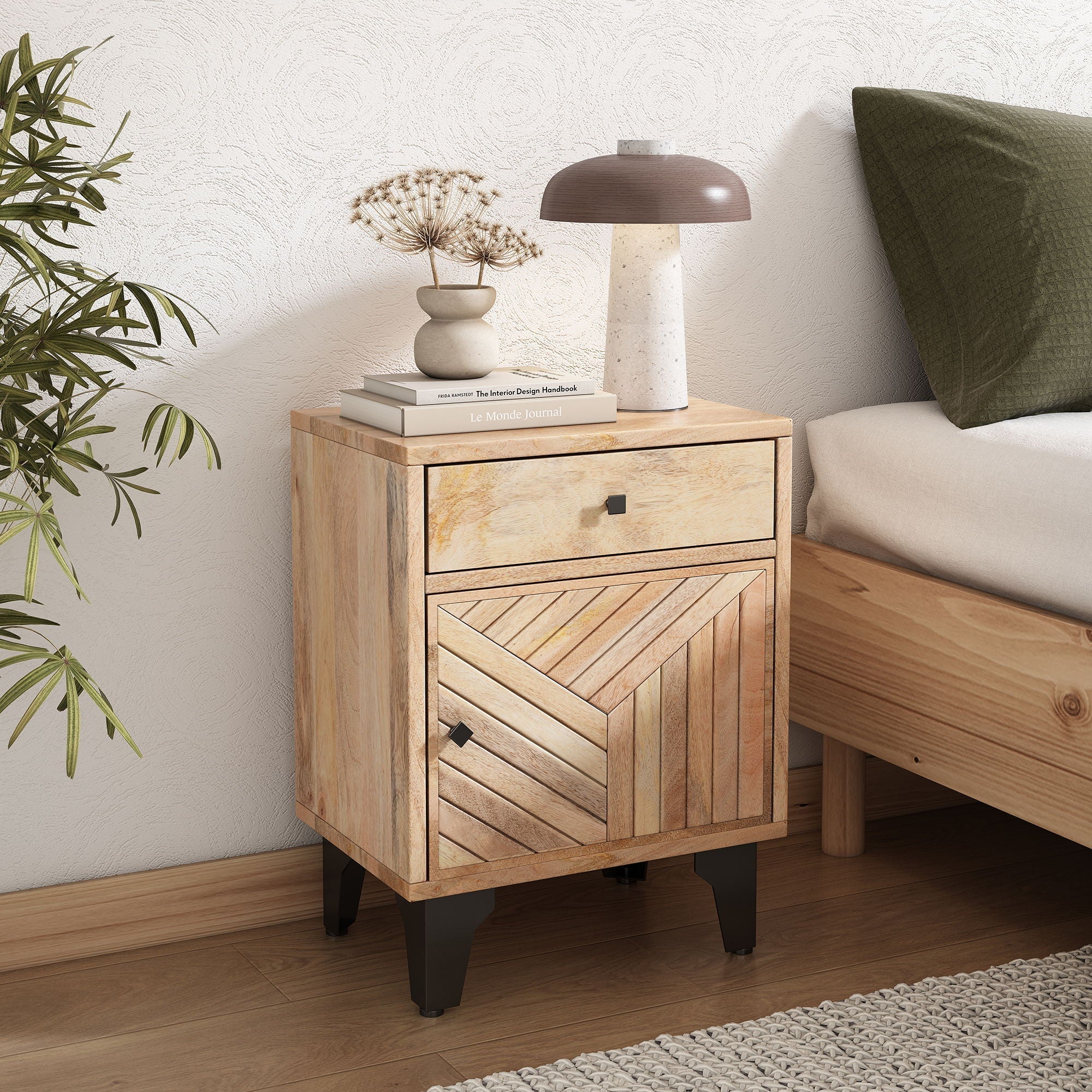 Solid Wood Vintage Nightstand With Handcrafted Detailing - Natural - Image 4