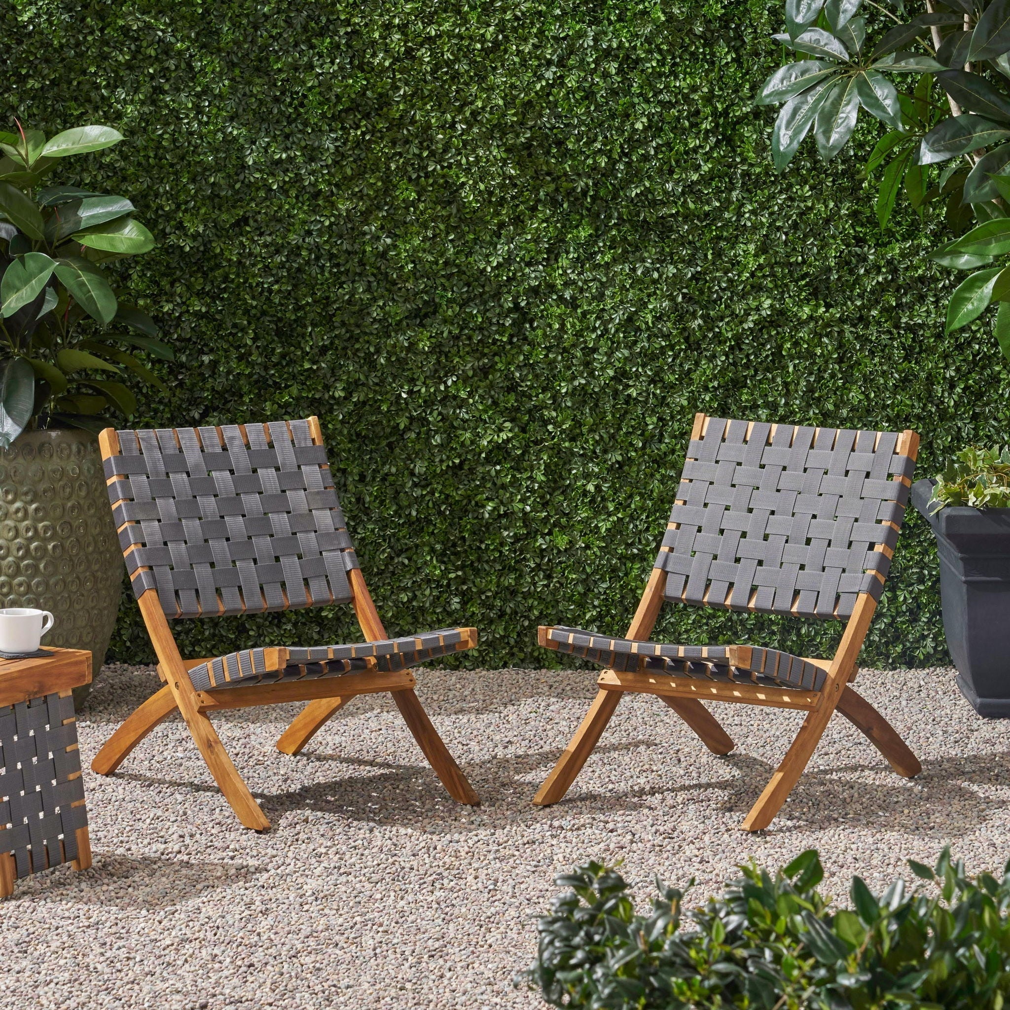 Solidago - Outdoor And Strapping Belt Folding Chairs, (Set of 2) - Black / Brown - Image 2