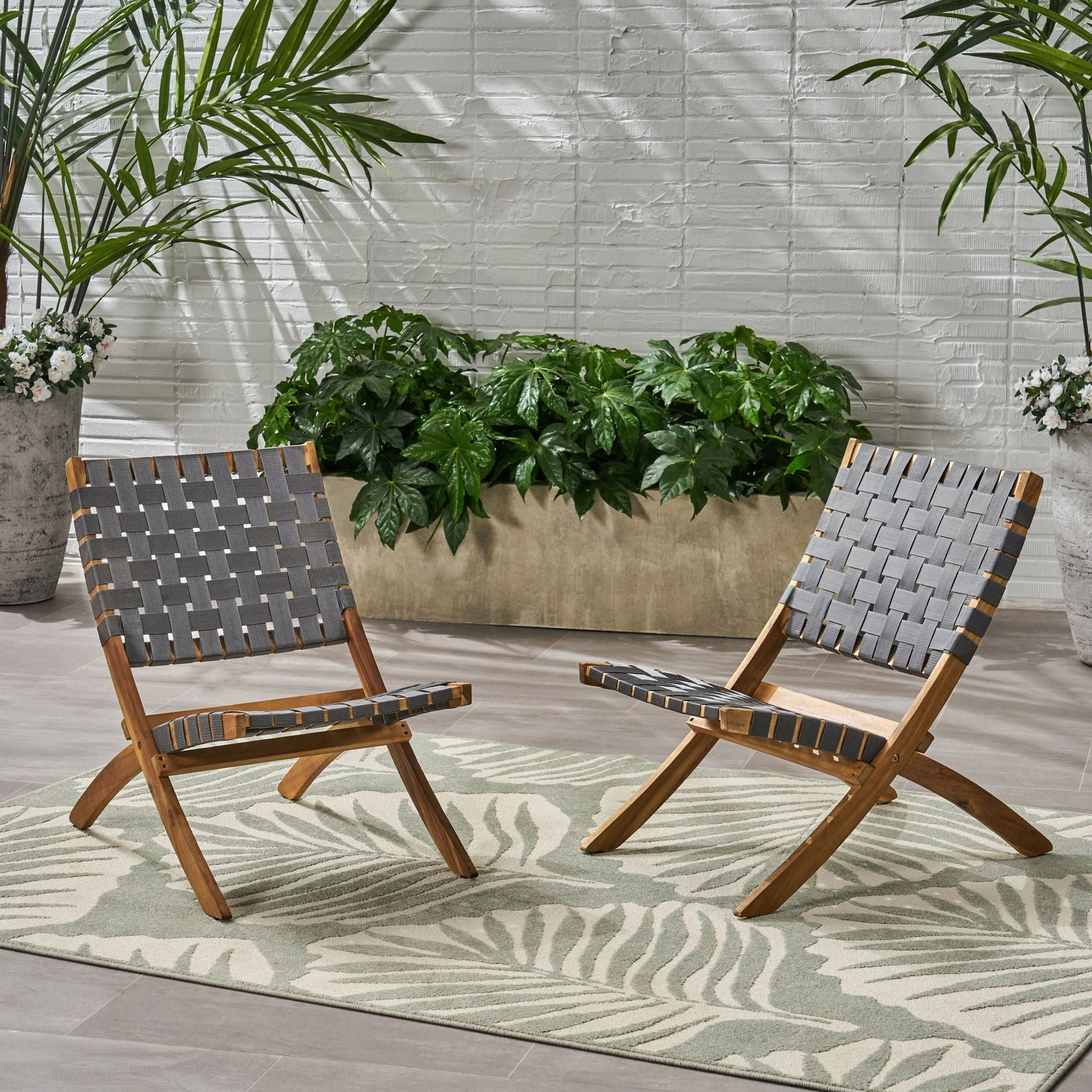 Solidago - Outdoor And Strapping Belt Folding Chairs, (Set of 2) - Black / Brown - Image 3
