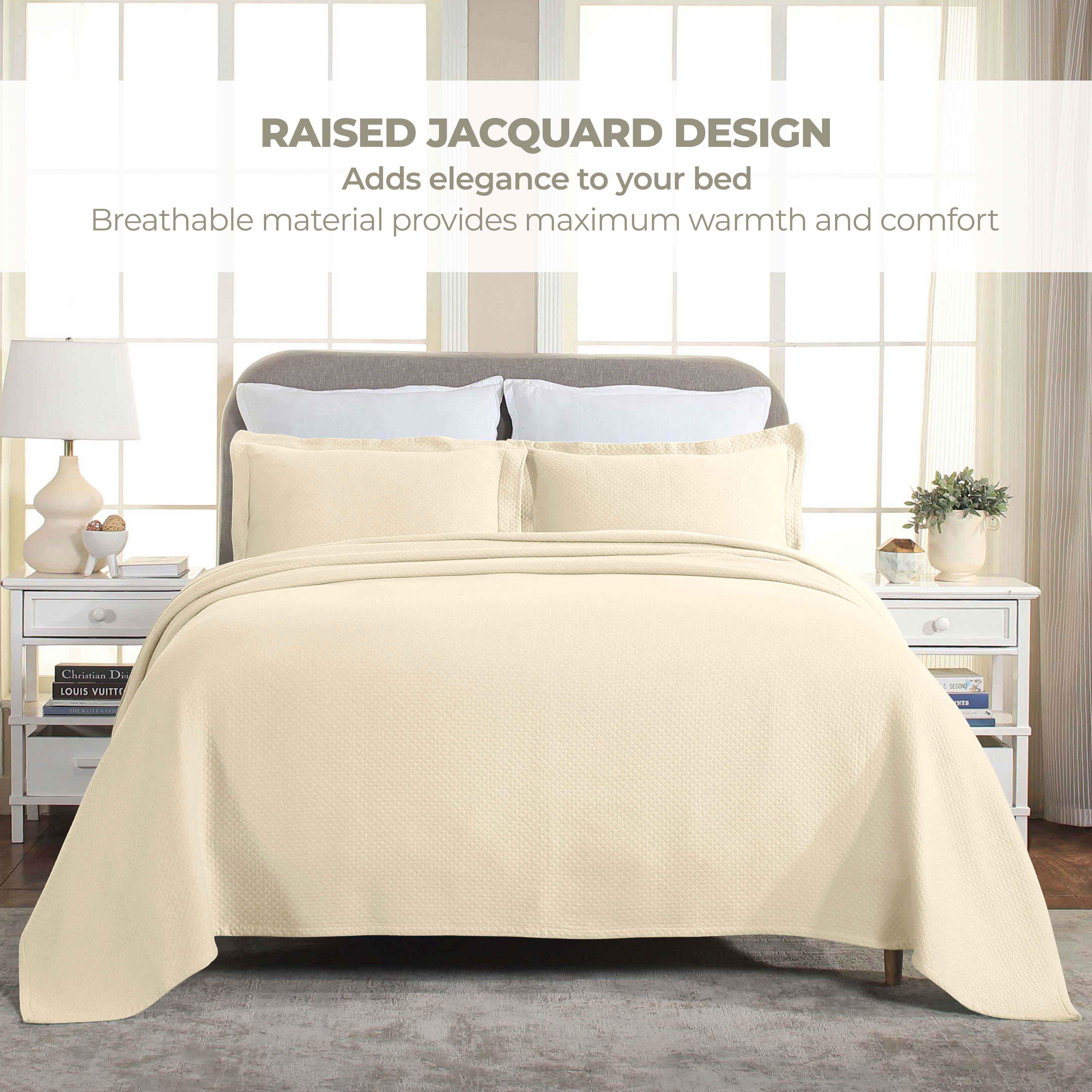 Solitaire Jacquard Matelassé Cotton Diamond Solitaire Bedspread Set - Image 50