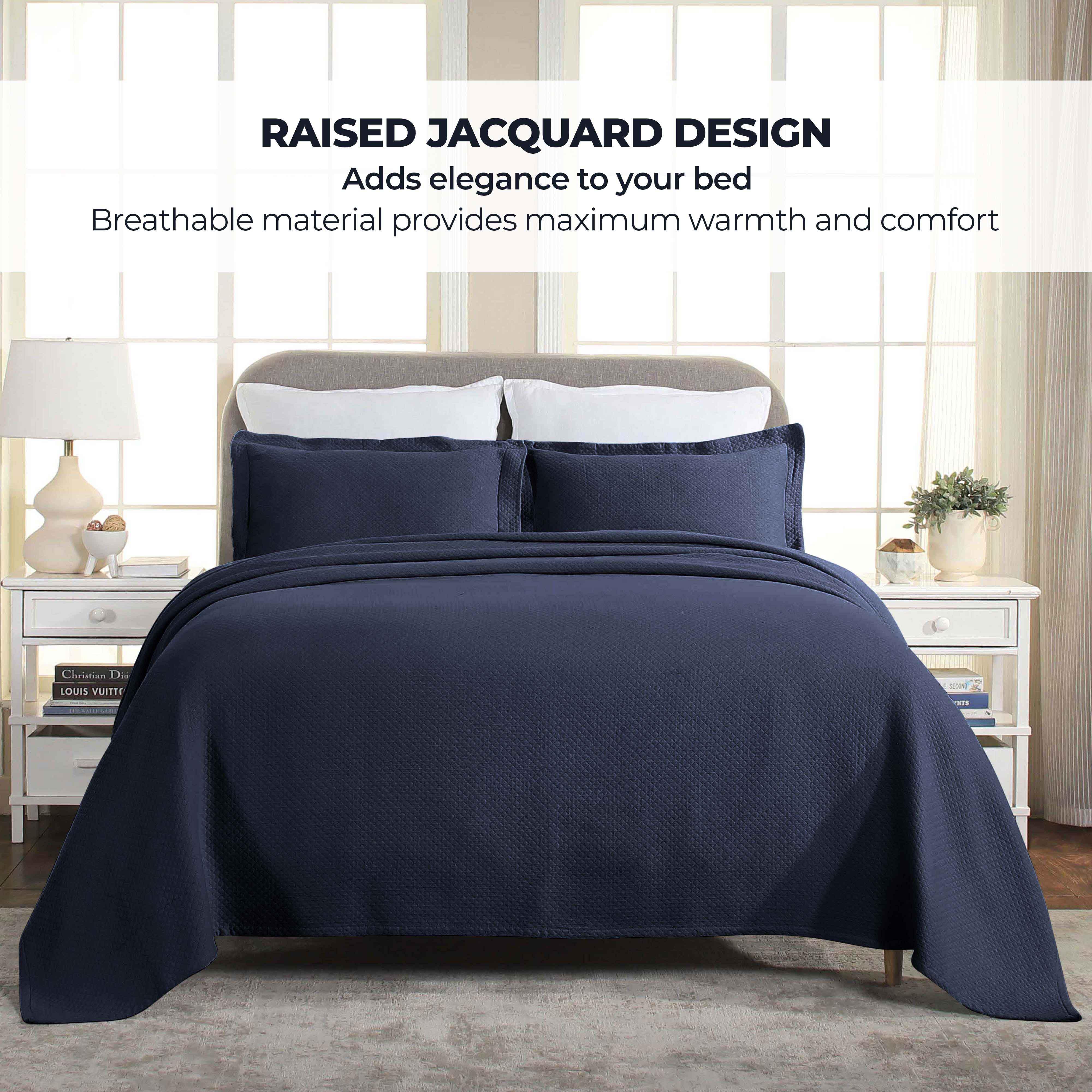 Solitaire Jacquard Matelassé Cotton Diamond Solitaire Bedspread Set - Image 59