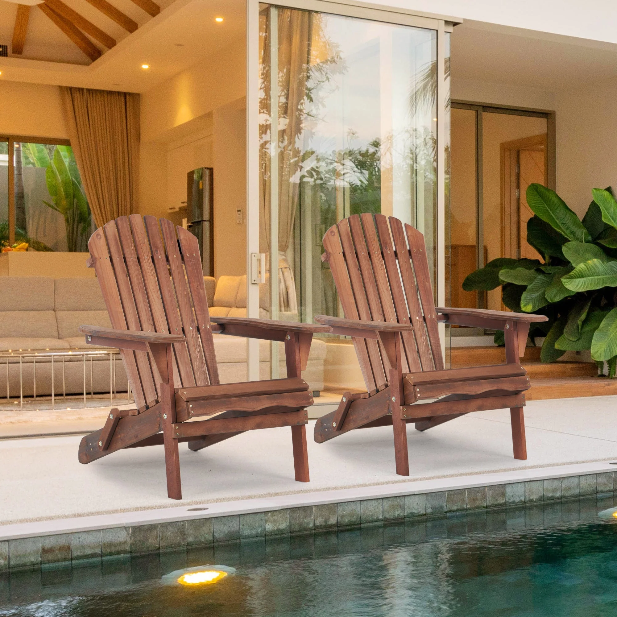 SoliWood Wooden Outdoor Folding Adirondack Chair Set of 2 - Image 2