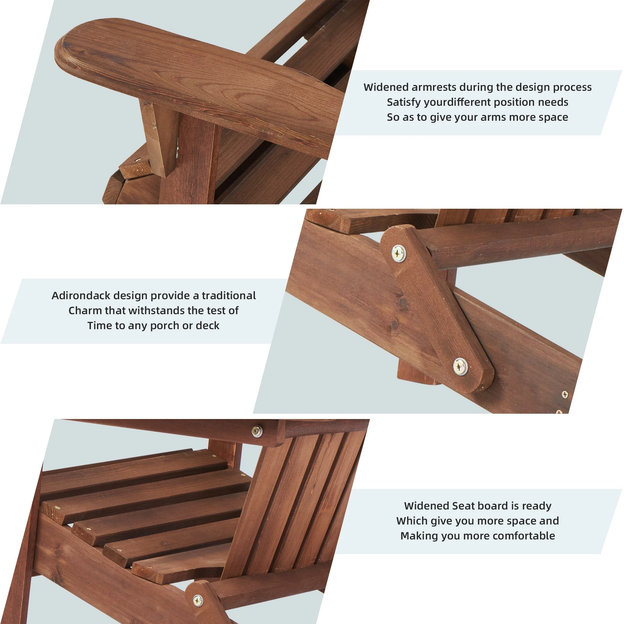 SoliWood Wooden Outdoor Folding Adirondack Chair Set of 2 - Image 4