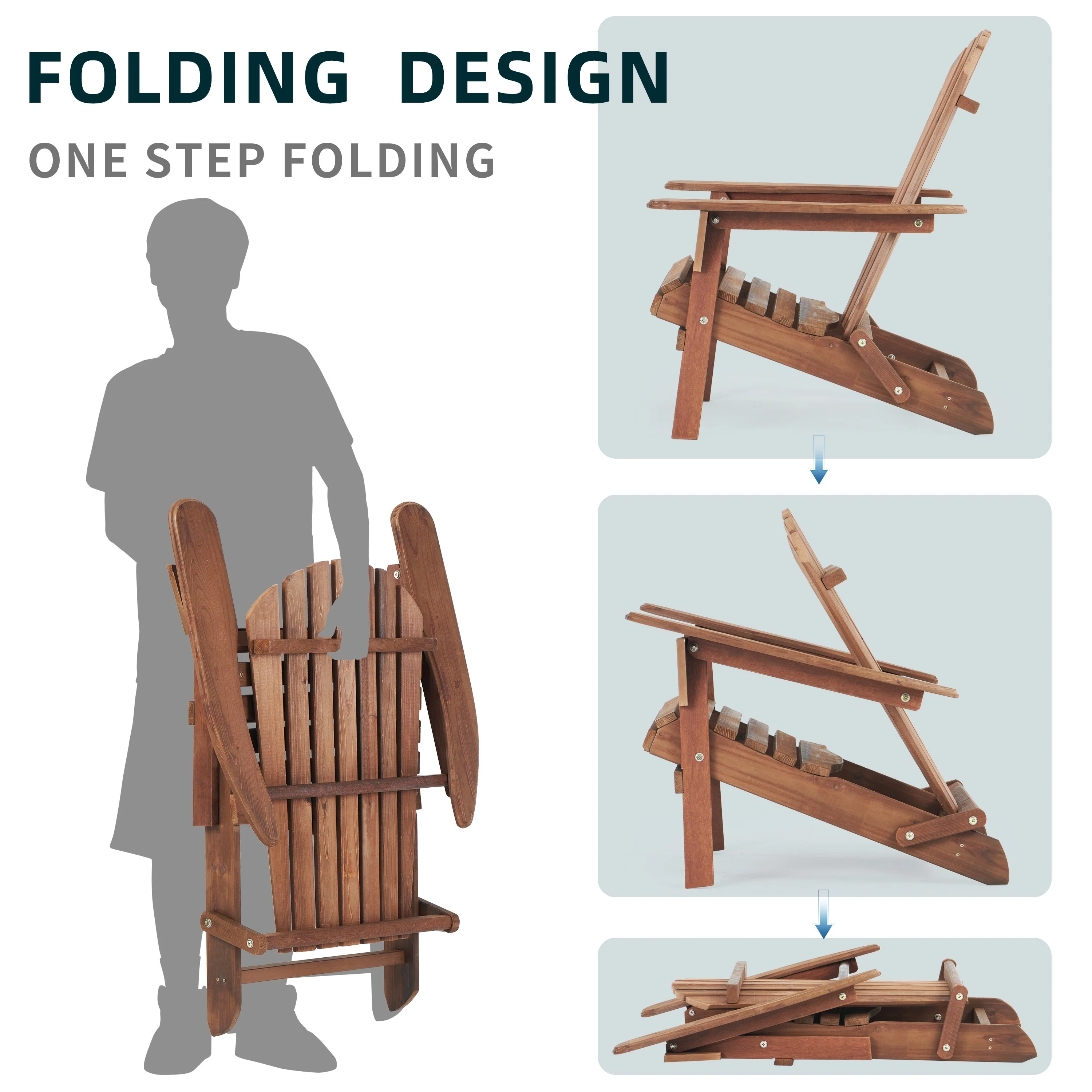 SoliWood Wooden Outdoor Folding Adirondack Chair Set of 2 - Image 5