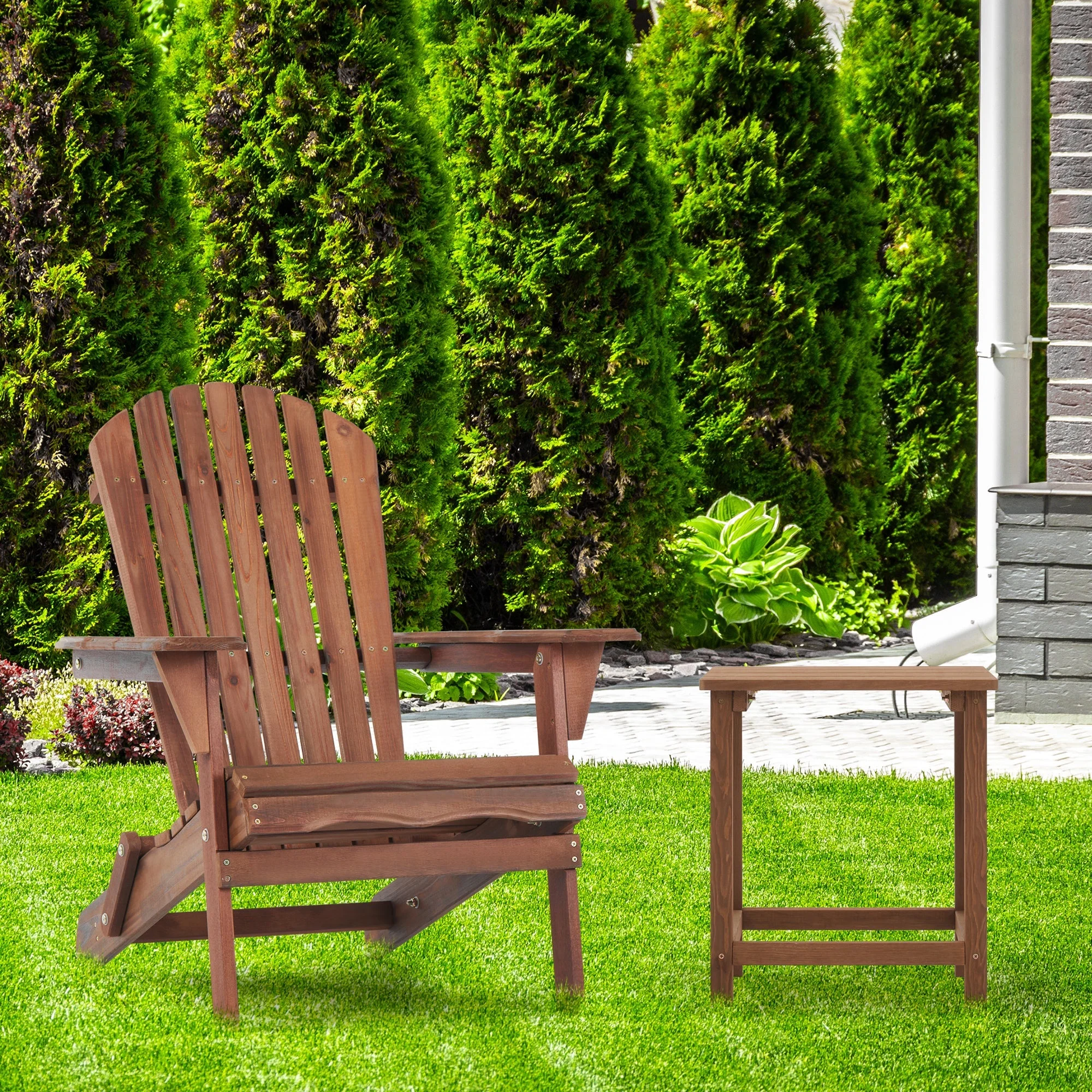 SoliWood Wooden Outdoor Folding Adirondack Chair Set of 2 - Image 6