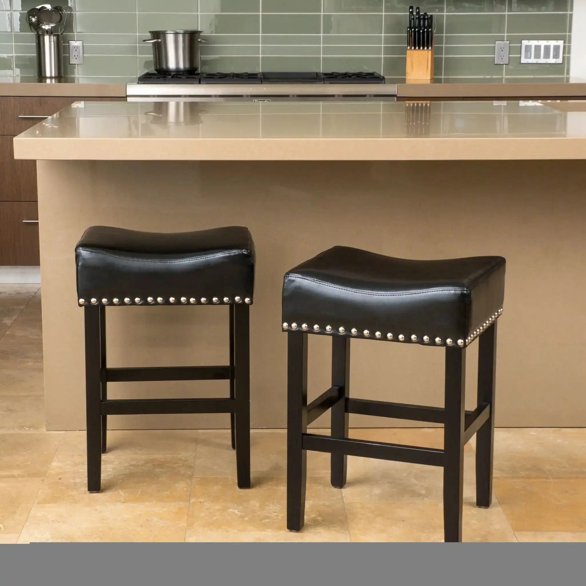 Soltique - Backless Dining Counter Stool With Nailhead Trim (Set of 2) - Image 3