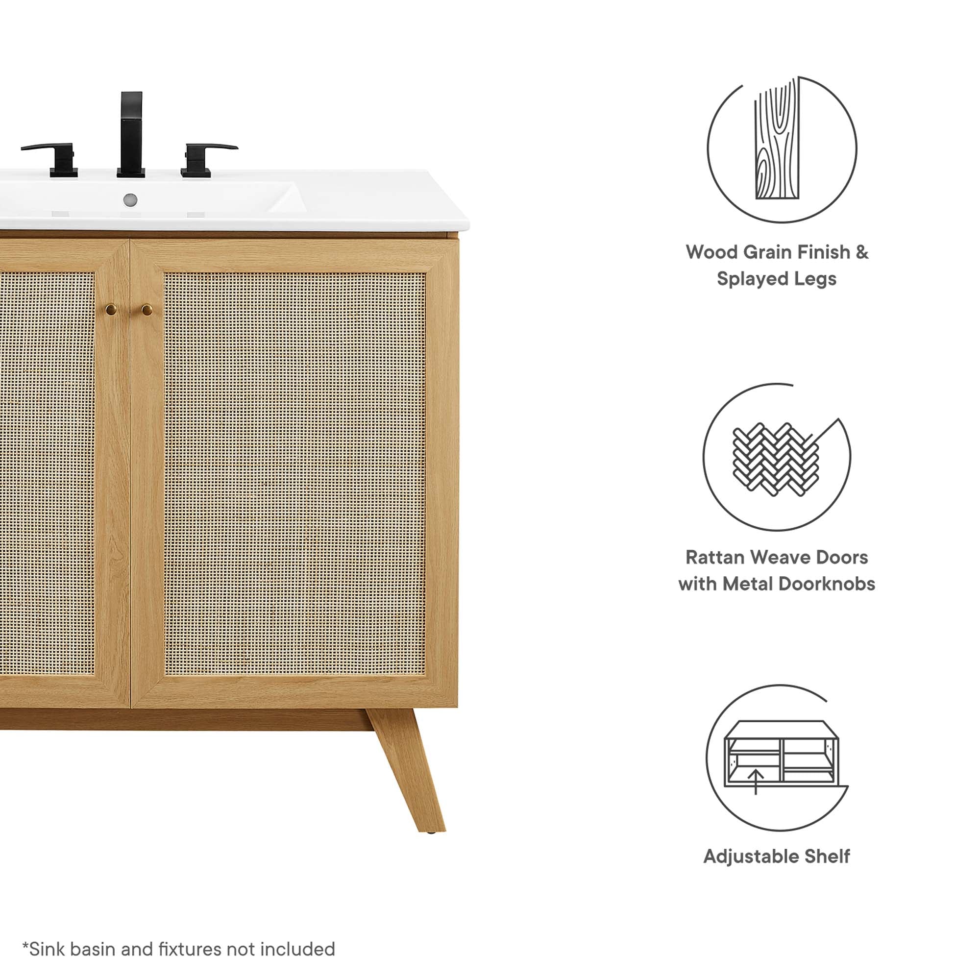 Soma 36" Bathroom Vanity Cabinet with Rattan Doors - Image 13