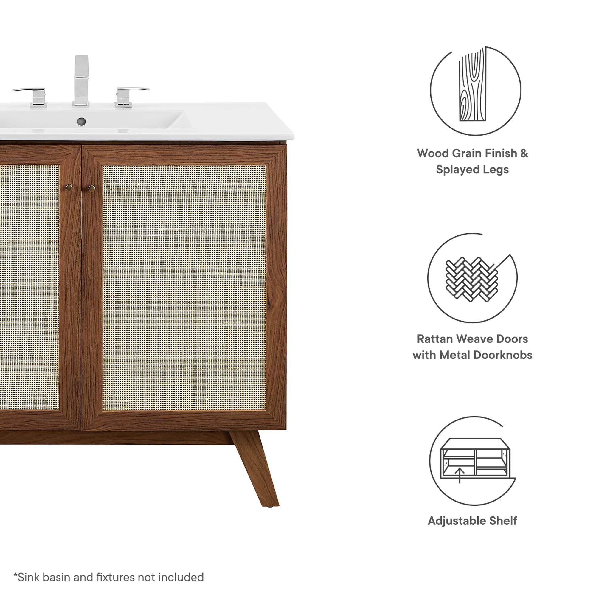 Soma 36" Bathroom Vanity Cabinet with Rattan Doors - Image 2