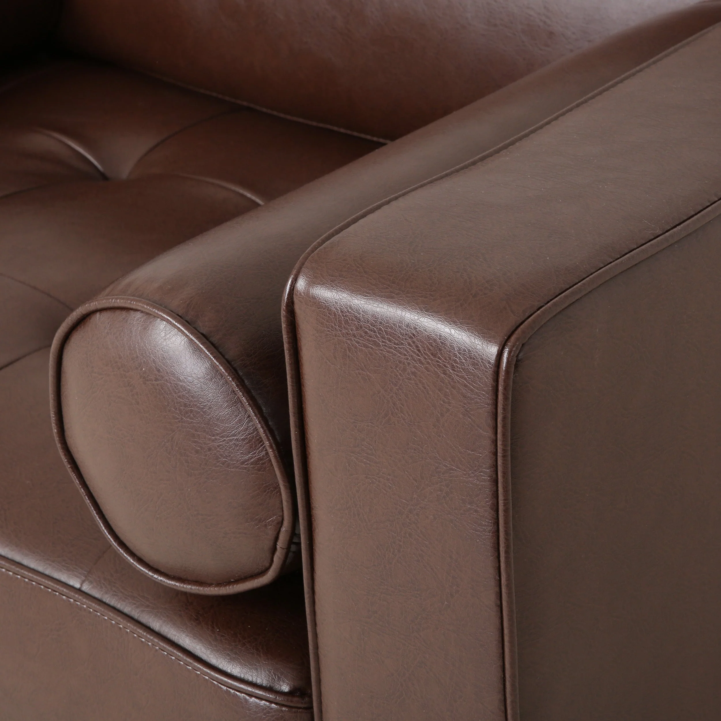 Sophisticated Club Chair with Relaxing Comfort in Dark Brown Faux Leather and Birch Wood - Image 12