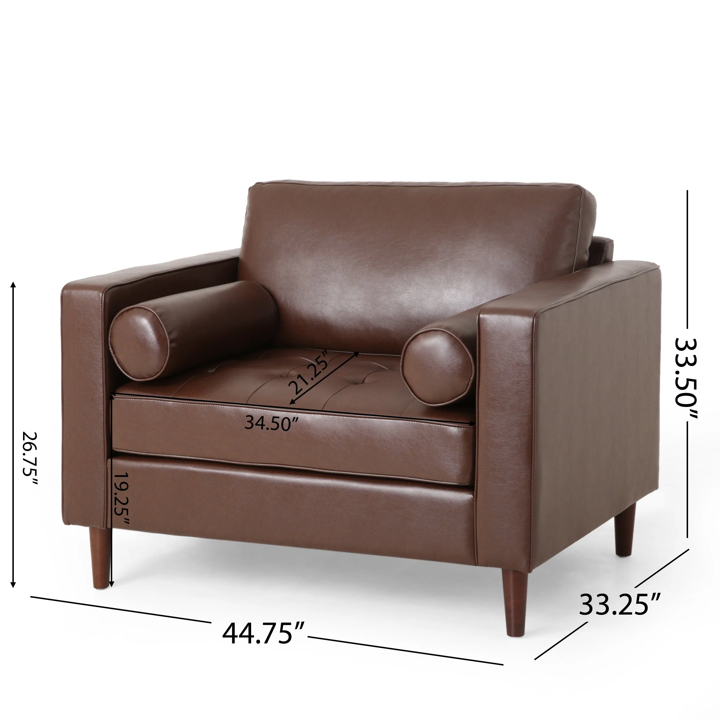 Sophisticated Club Chair with Relaxing Comfort in Dark Brown Faux Leather and Birch Wood - Image 3