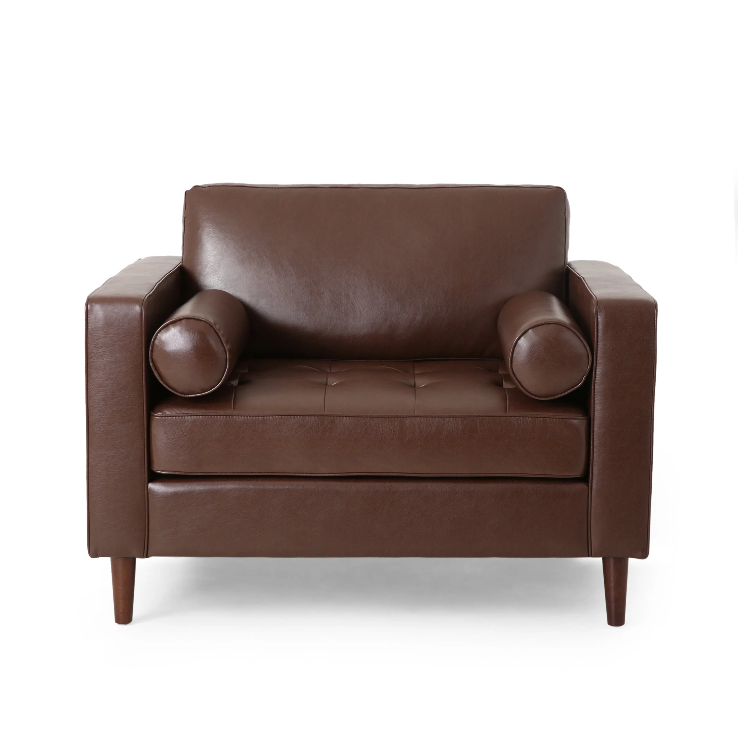 Sophisticated Club Chair with Relaxing Comfort in Dark Brown Faux Leather and Birch Wood - Image 4