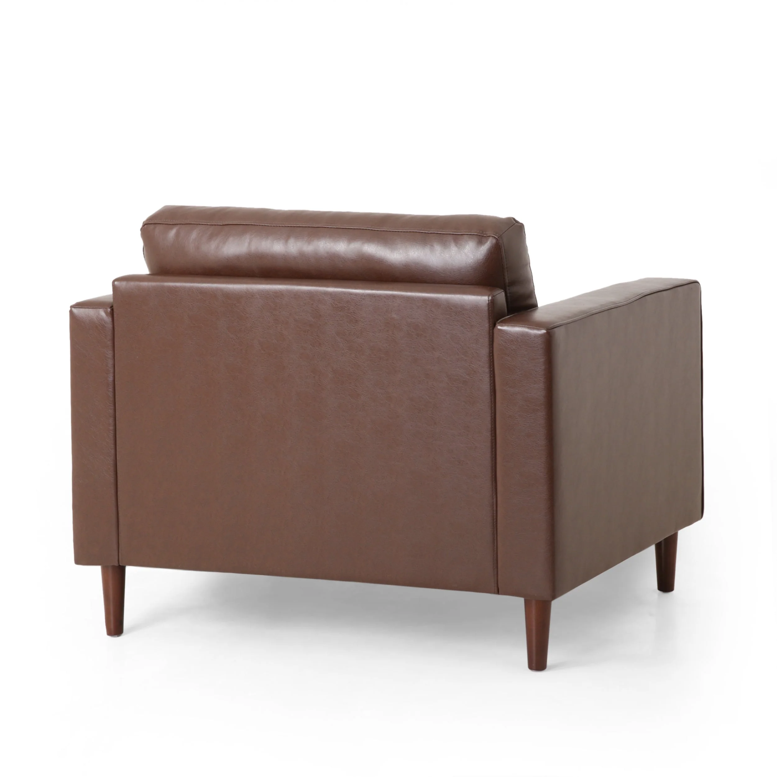 Sophisticated Club Chair with Relaxing Comfort in Dark Brown Faux Leather and Birch Wood - Image 6