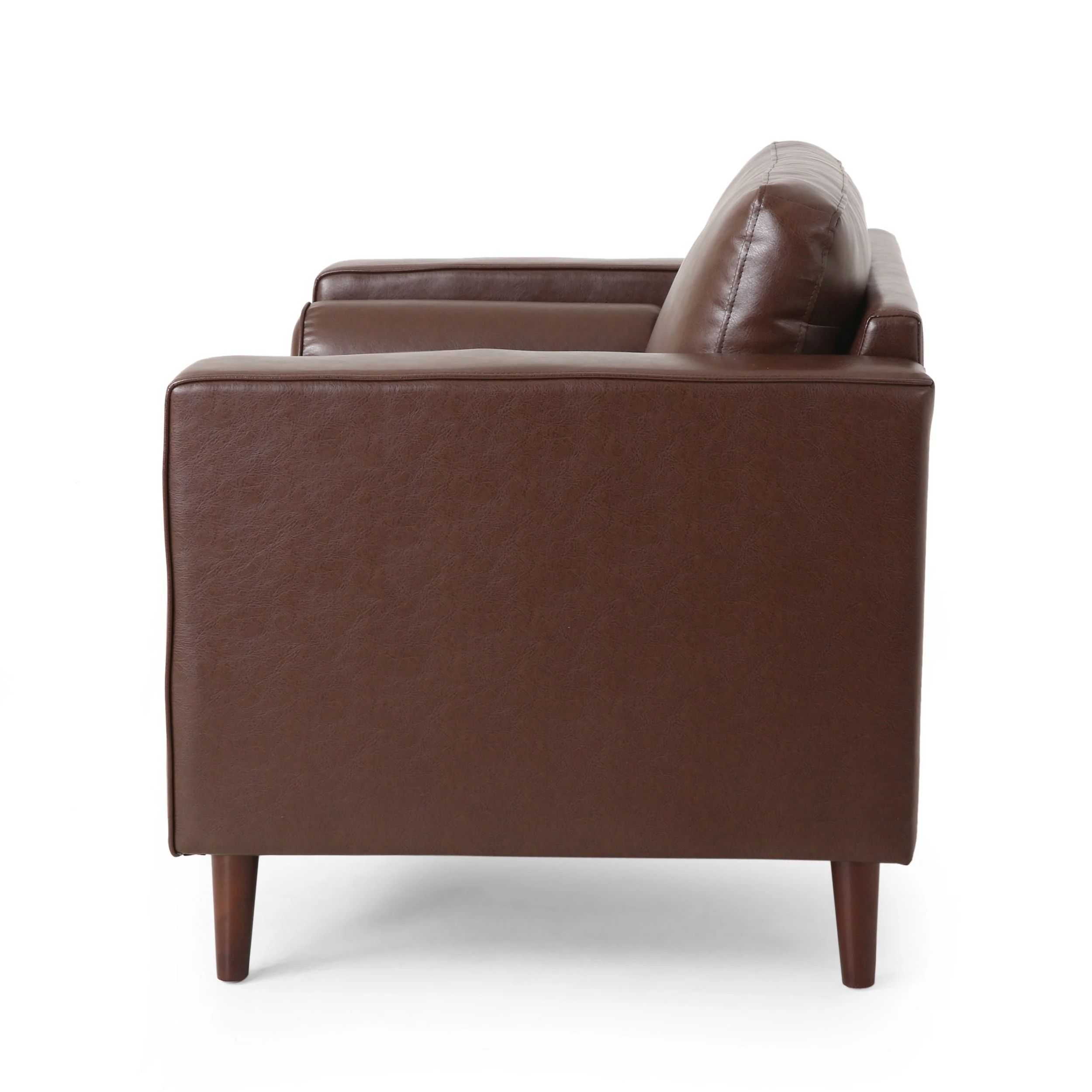Sophisticated Club Chair with Relaxing Comfort in Dark Brown Faux Leather and Birch Wood - Image 7