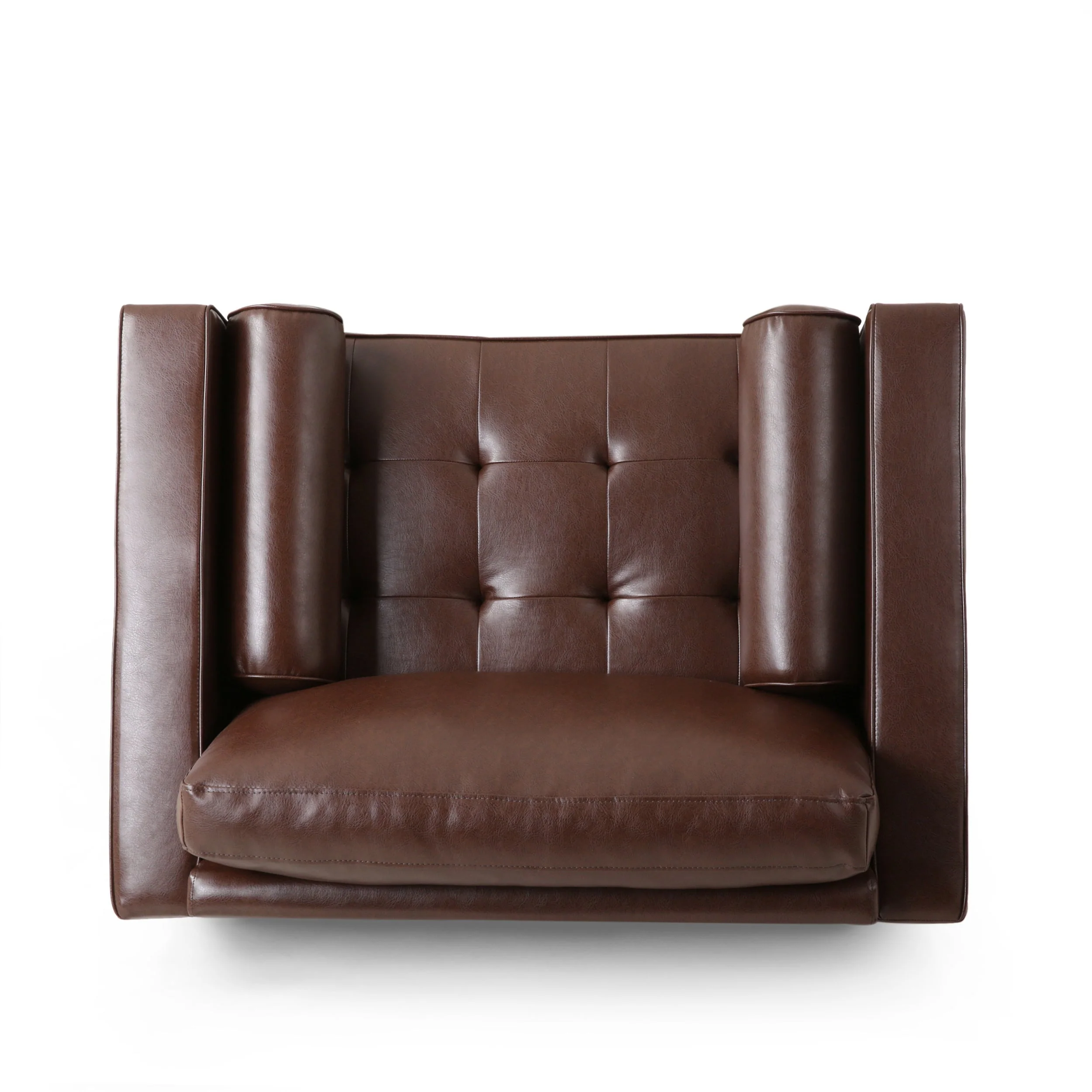 Sophisticated Club Chair with Relaxing Comfort in Dark Brown Faux Leather and Birch Wood - Image 8