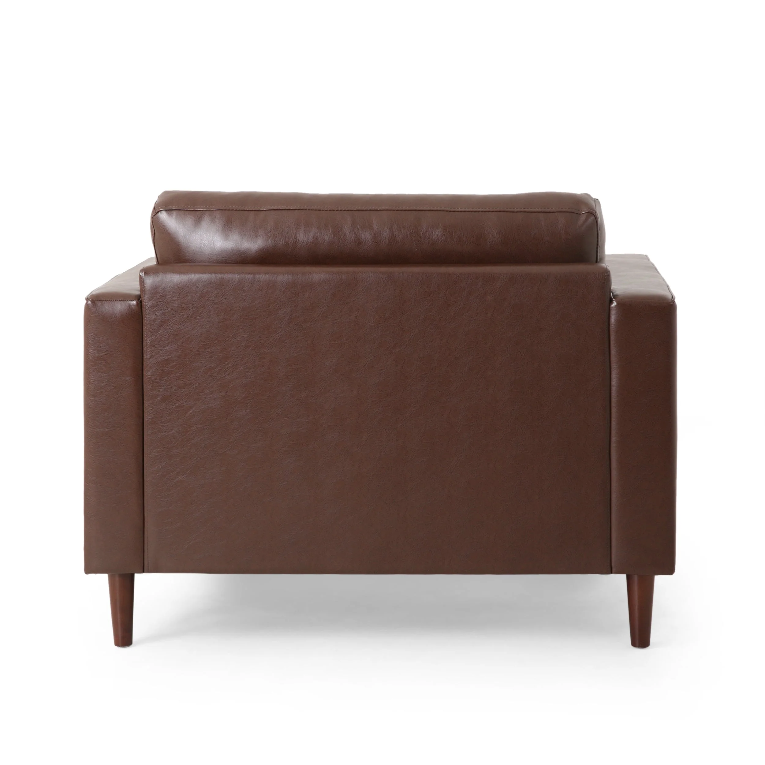 Sophisticated Club Chair with Relaxing Comfort in Dark Brown Faux Leather and Birch Wood - Image 9