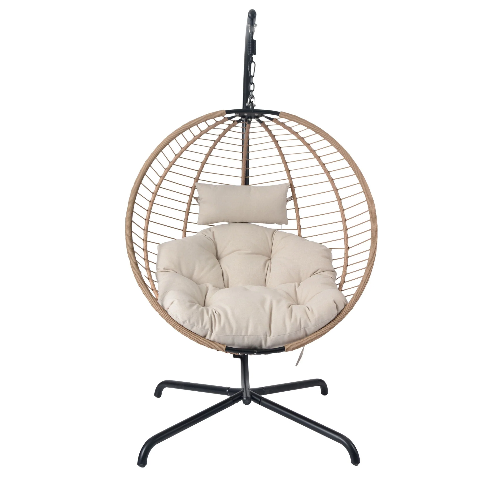 Sora - Outdoor Patio Wicker Hanging Chair With Stand - Beige / Brown - Image 3