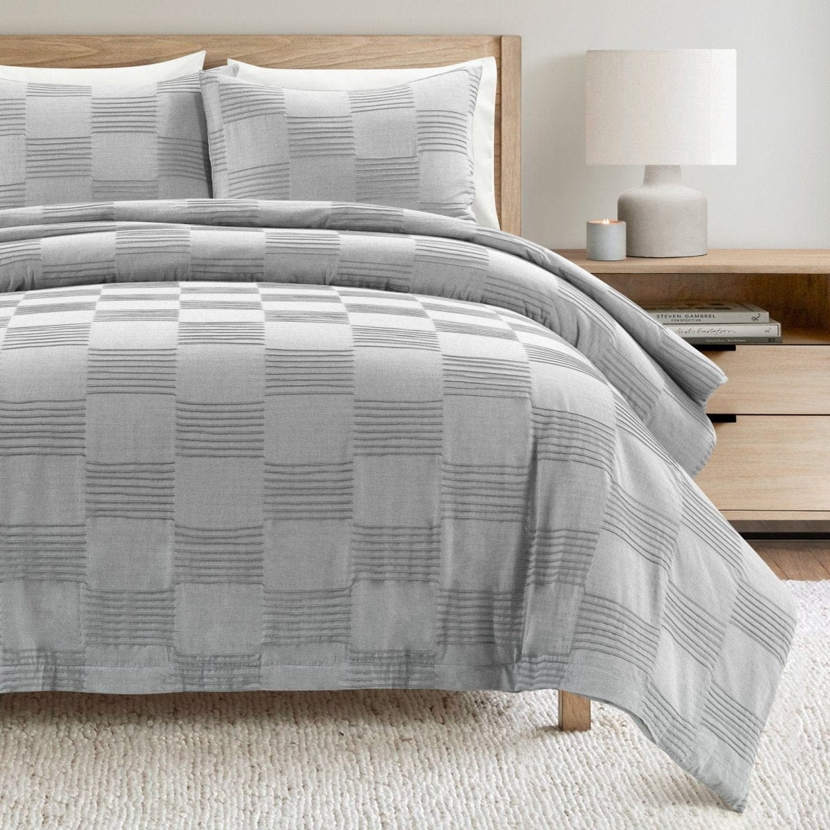 Sorano Chambray Textured Jacquard Cotton Duvet Cover 3 Piece Set - Image 17
