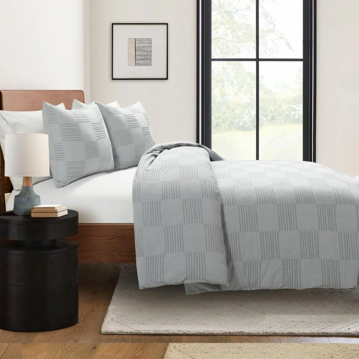 Sorano Chambray Textured Jacquard Cotton Duvet Cover 3 Piece Set - Image 19