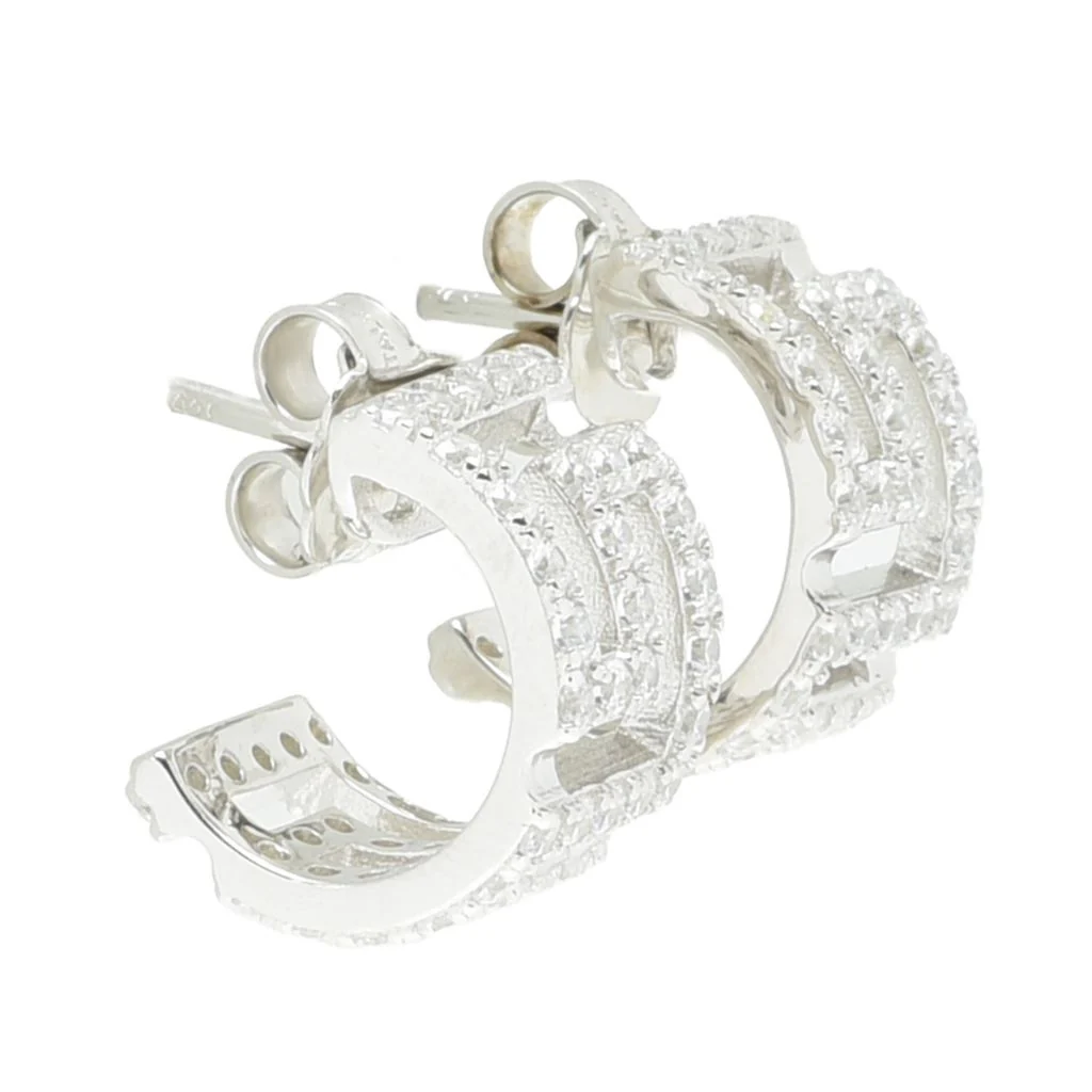 Sorrento Italian Silver 1.44 DEW Simulated Diamond Greek Key J-Hoop Earrings - Image 2