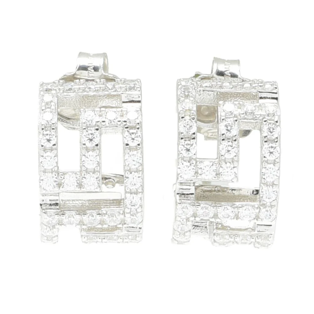 Sorrento Italian Silver 1.44 DEW Simulated Diamond Greek Key J-Hoop Earrings - Image 3