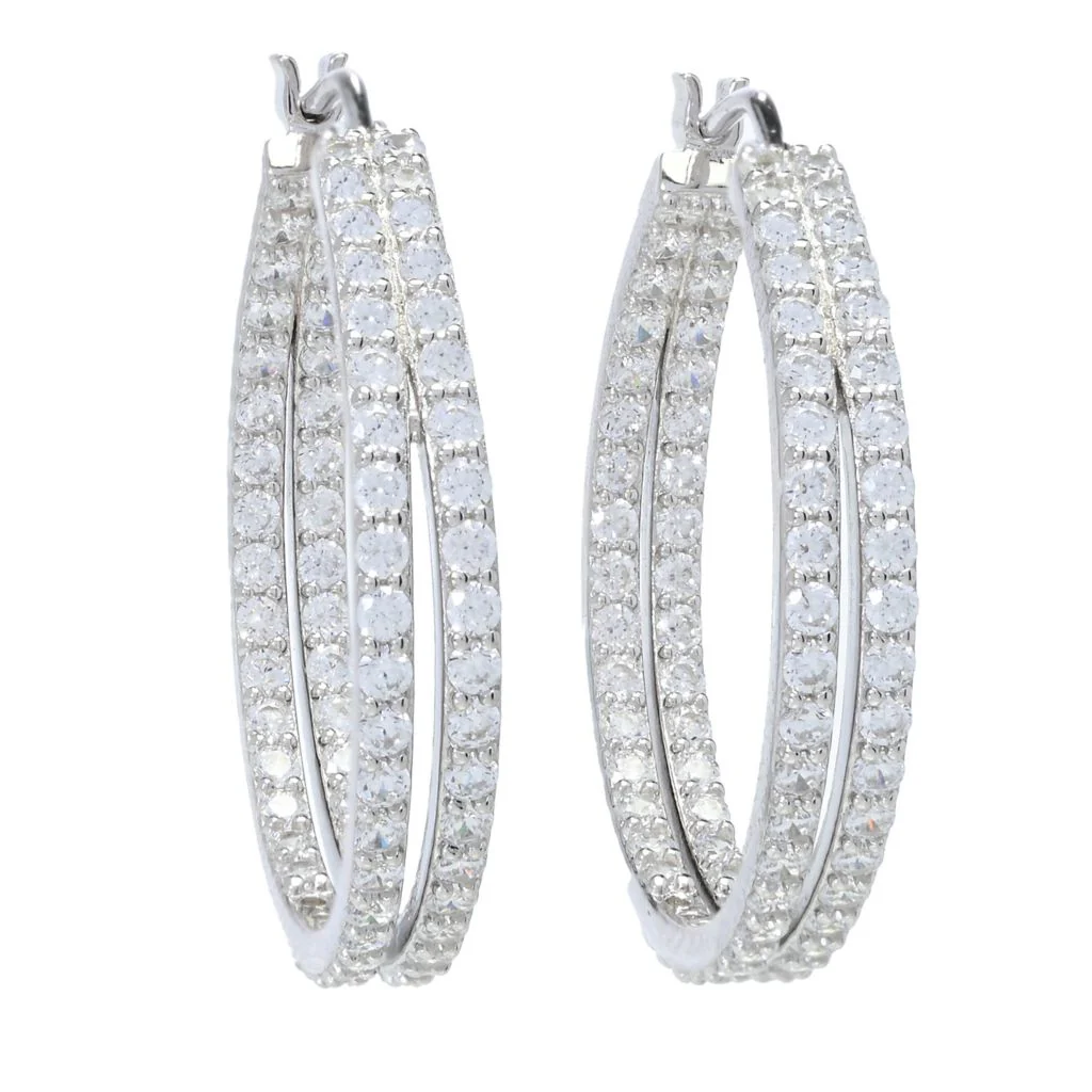 Sorrento Italian Silver 2.34 DEW Simulated Diamond Double Row Hoop Earrings - Image 3