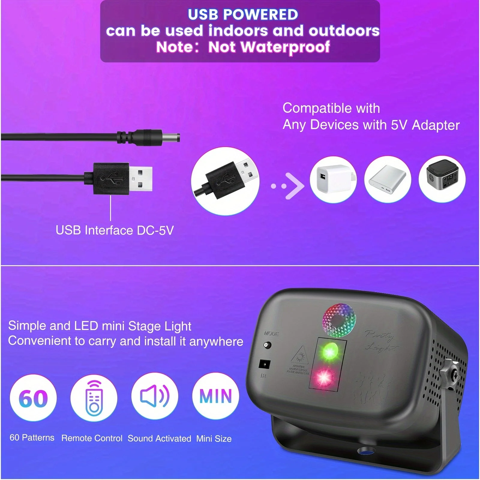 Sound Activated Disco Party Light RGB LED Stage Light USB DJ Lamp with Remote - Image 4