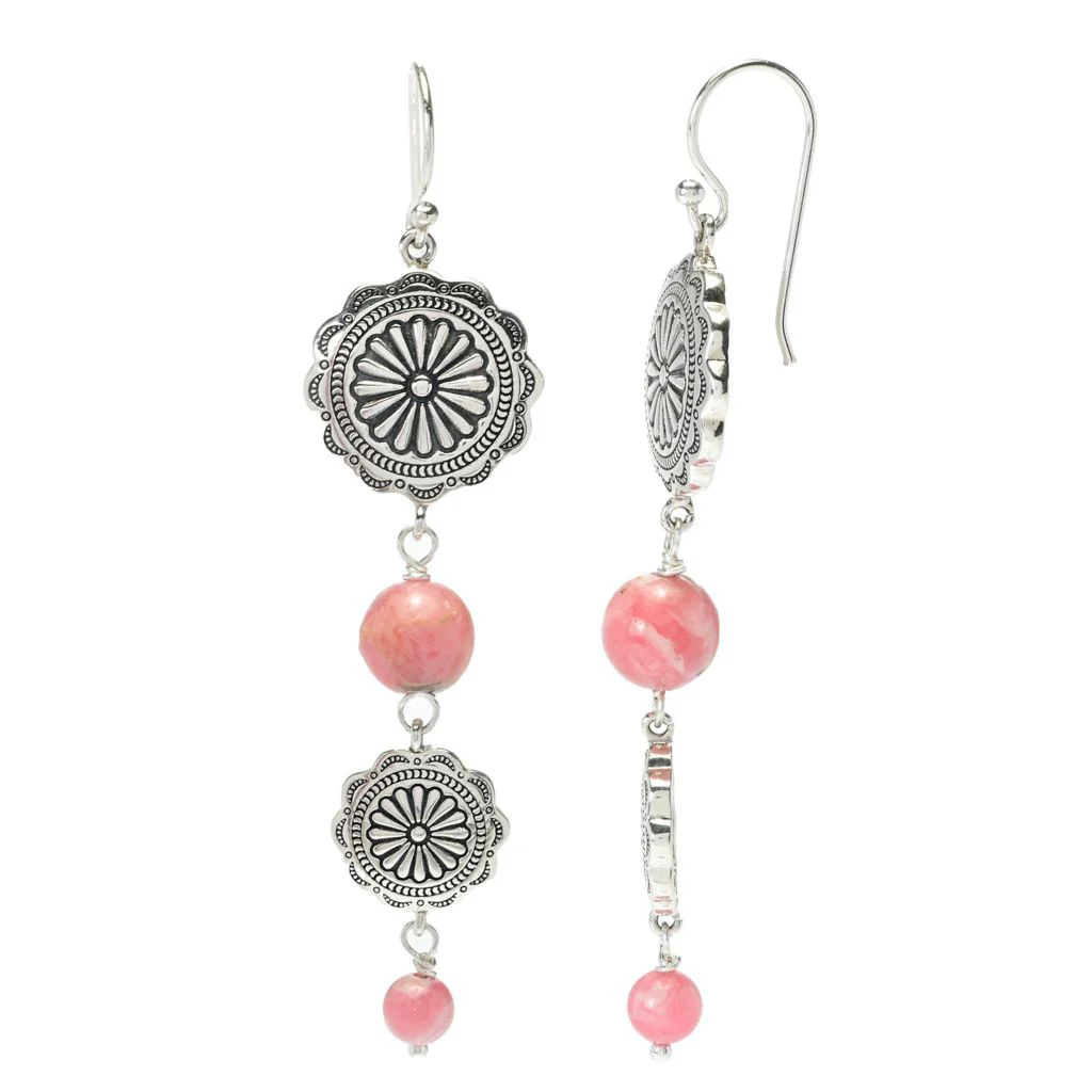 Southwest Elements 11.6ctw Rhodochrosite Concho Earrings - Image 2