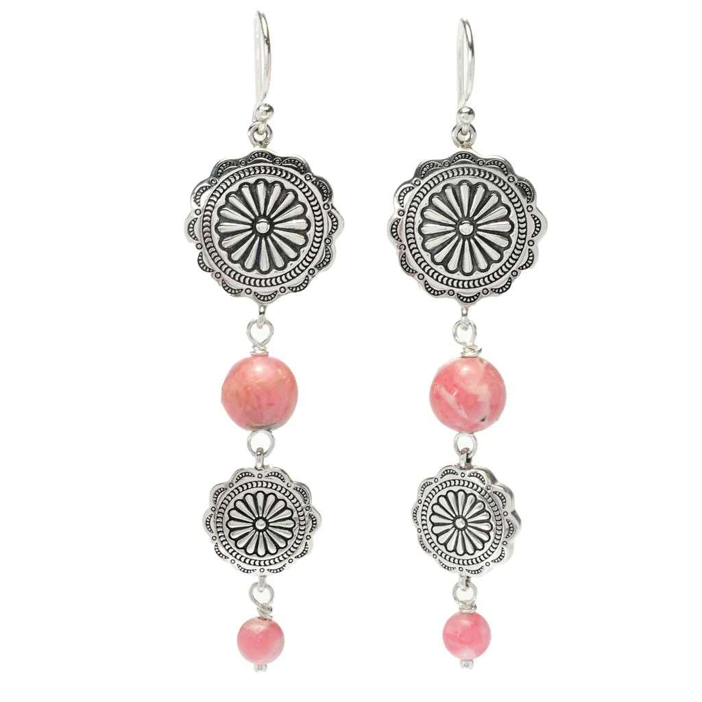 Southwest Elements 11.6ctw Rhodochrosite Concho Earrings - Image 3