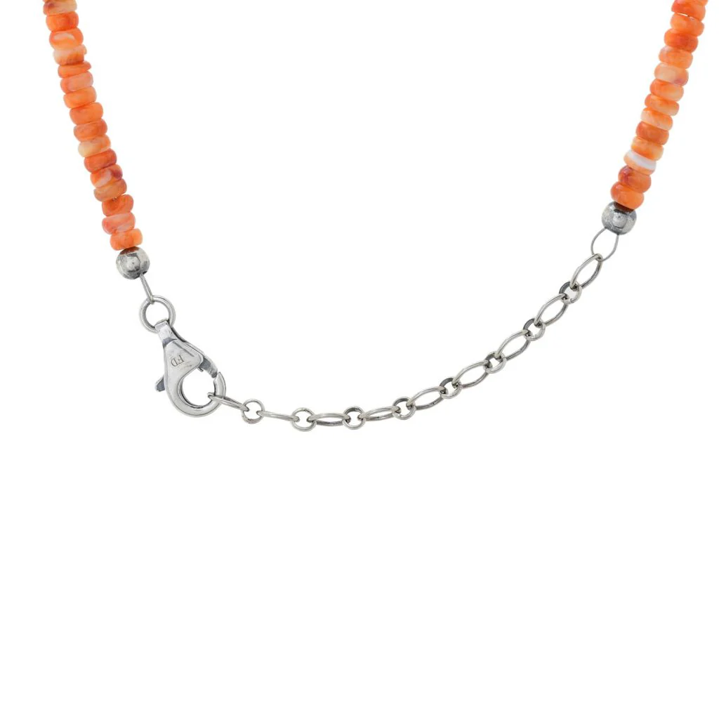 Southwest Elements 4mm Orange Spiny Oyster & Navajo Pearl Necklace - Image 2