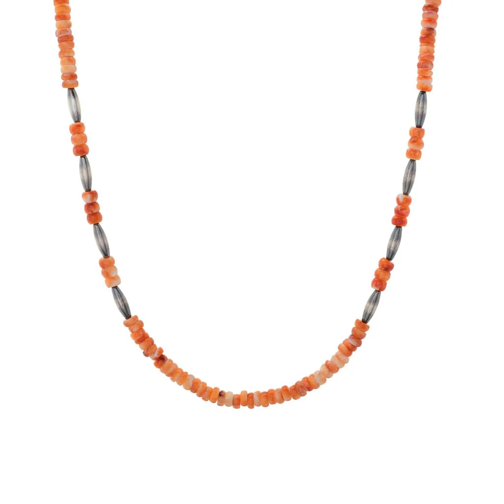 Southwest Elements 4mm Orange Spiny Oyster & Navajo Pearl Necklace - Image 3