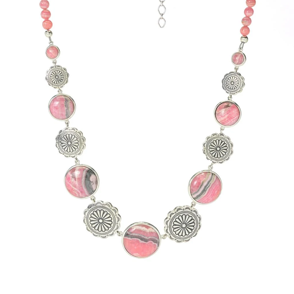 Southwest Elements 98.4ctw Rhodochrosite Concho Necklace - Image 3