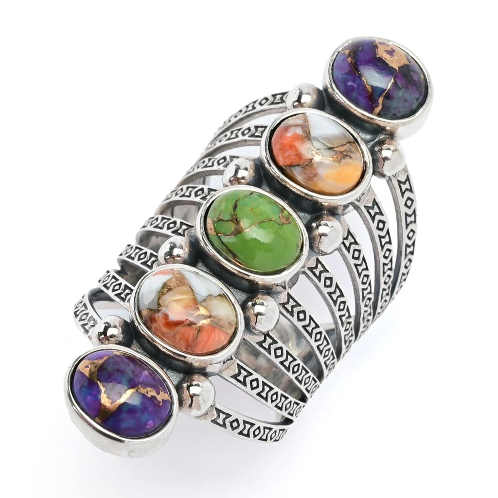 Southwest Elements Choice of Mohave Turquoise 5-Stone Elongated Ring - Image 3