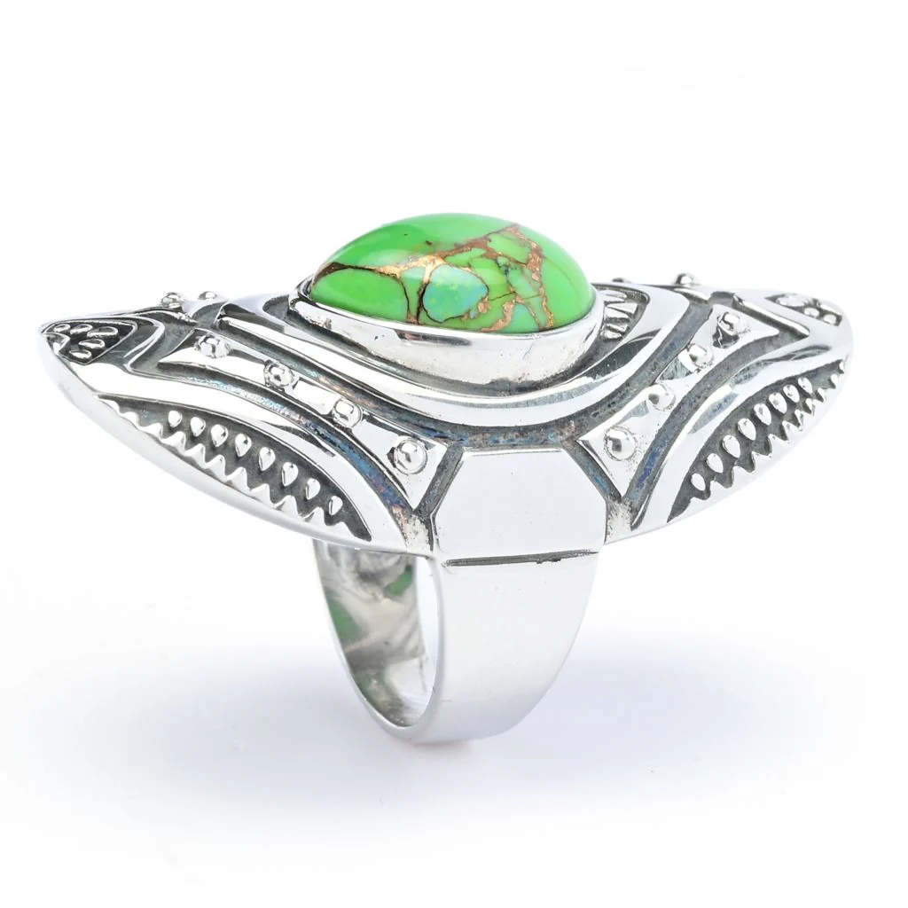 Southwest Elements Pear Shape Kingman Turquoise Statement Ring - Image 2