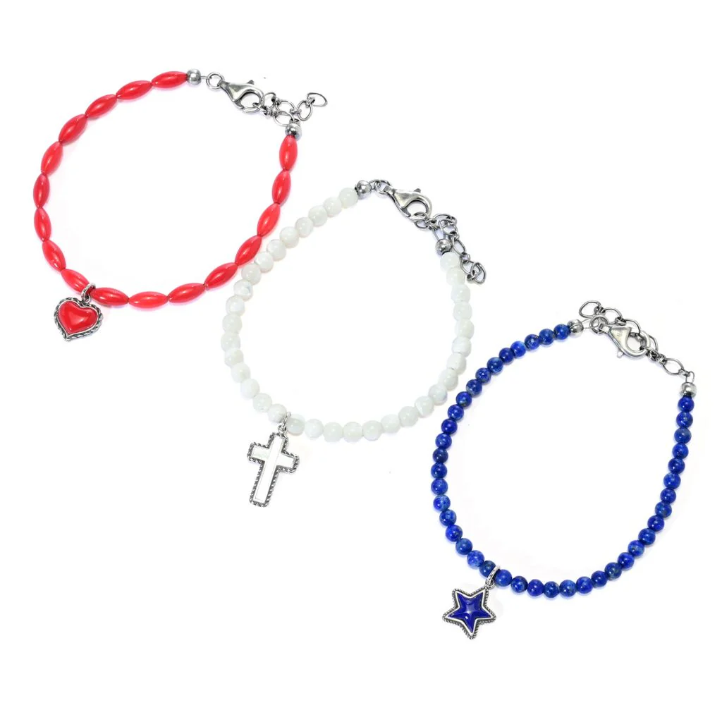 Southwest Elements Set of 3 Gemstone Bead & Charm 7"+1.5" Bracelets - Image 2
