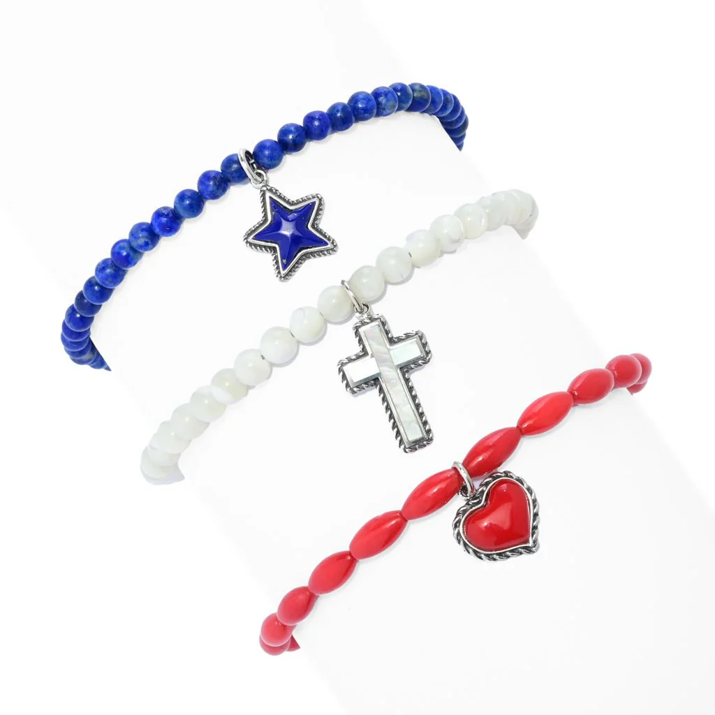 Southwest Elements Set of 3 Gemstone Bead & Charm 7"+1.5" Bracelets - Image 3