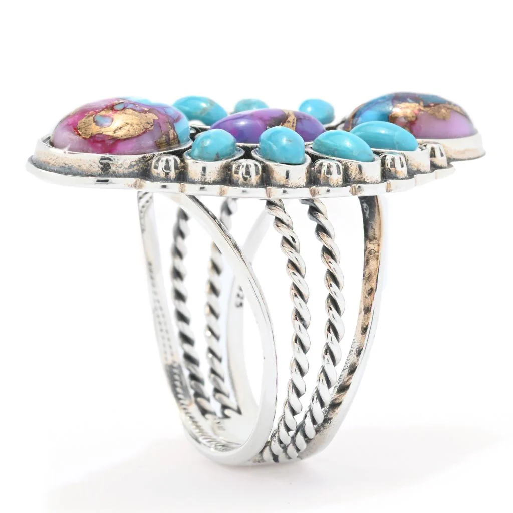 Southwest Elements "Statements" Colors of Turquoise Braided Ring - Image 2