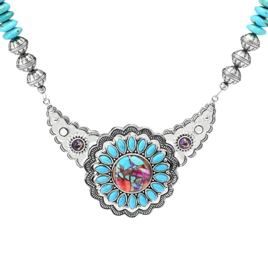 Southwest Elements "Statements" Kingman Turquoise & Navajo Pearl Concho Necklace - Image 2