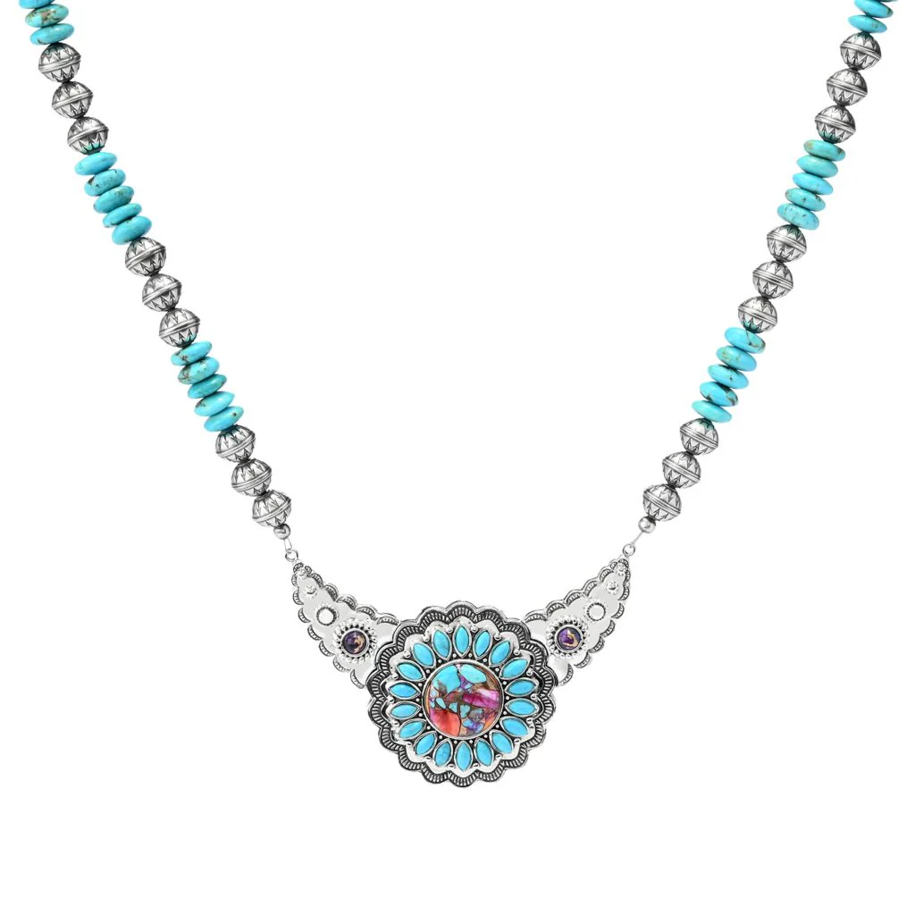 Southwest Elements "Statements" Kingman Turquoise & Navajo Pearl Concho Necklace - Image 3