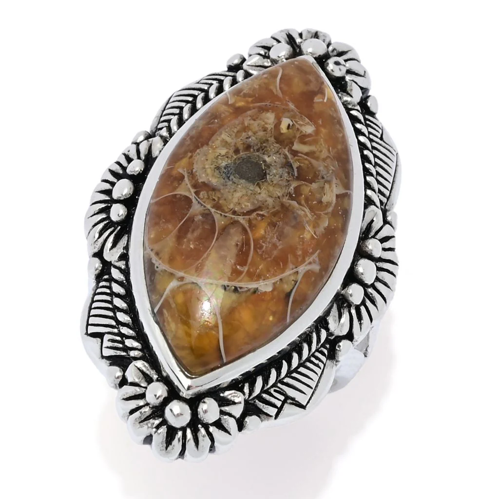 Southwest Elements Sterling Silver 24x12mm Marquise Shape Ammonite Shell Ring - Image 3