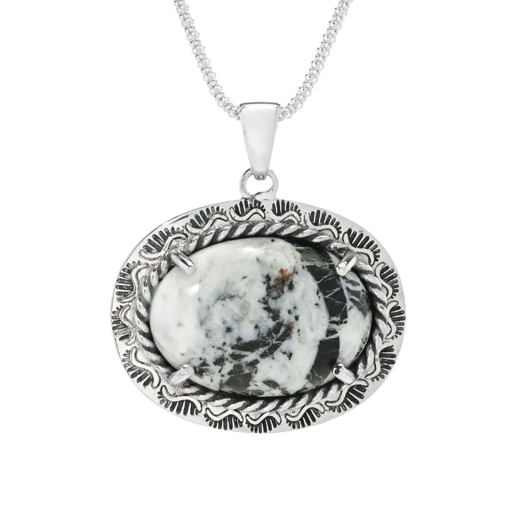 Southwest Elements Sterling Silver 25x18mm White Buffalo East-West Necklace - Image 3