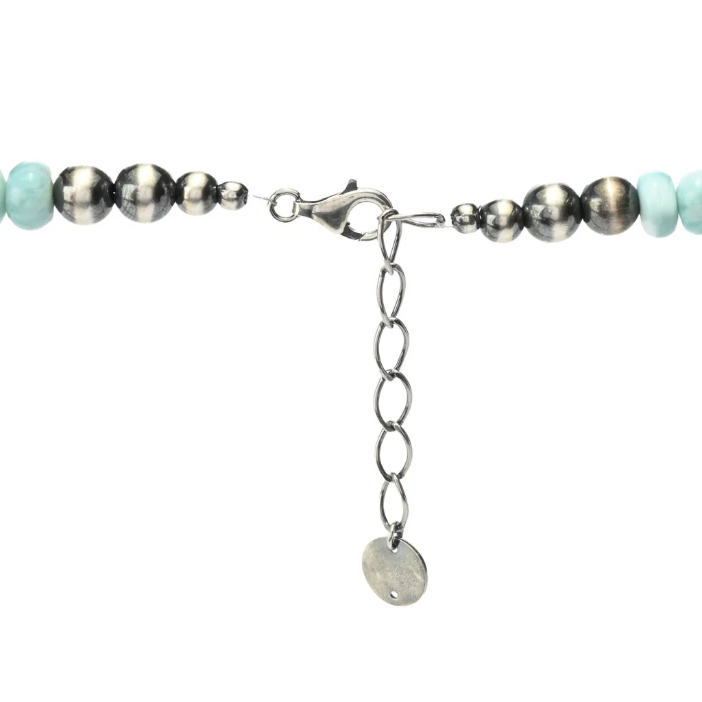 Southwest Elements Sterling Silver 8mm Larimar Rondelle Bead Necklace - Image 2