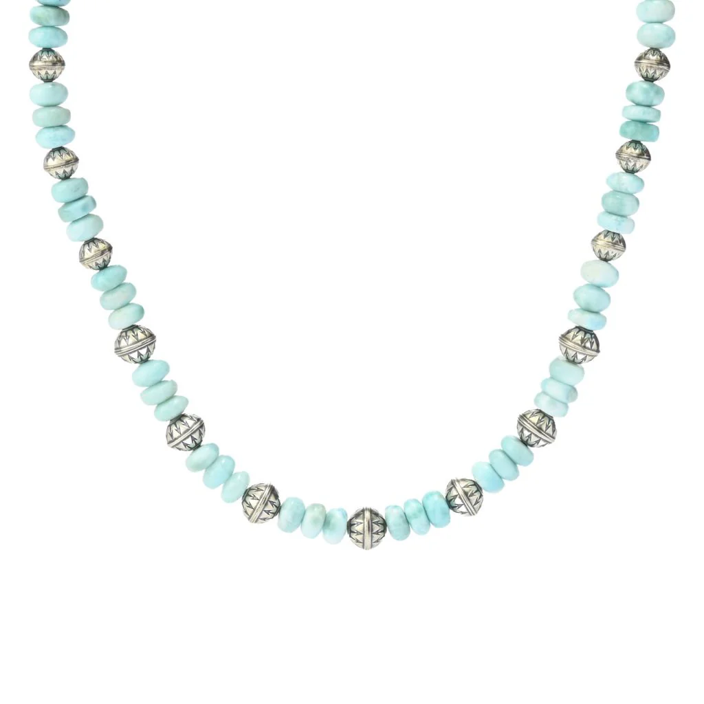 Southwest Elements Sterling Silver 8mm Larimar Rondelle Bead Necklace - Image 3