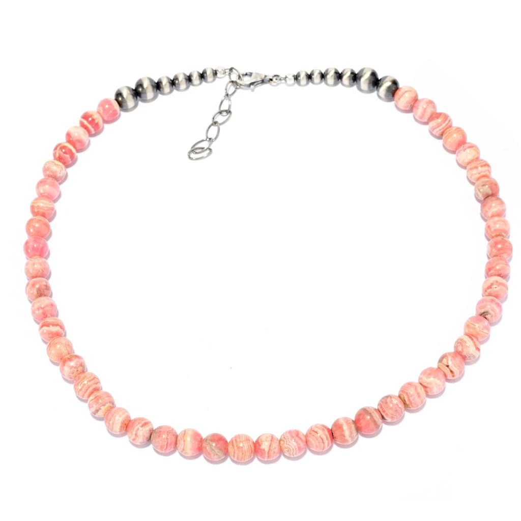 Southwest Elements Sterling Silver 8mm Rhodochrosite Bead Necklace - Image 2