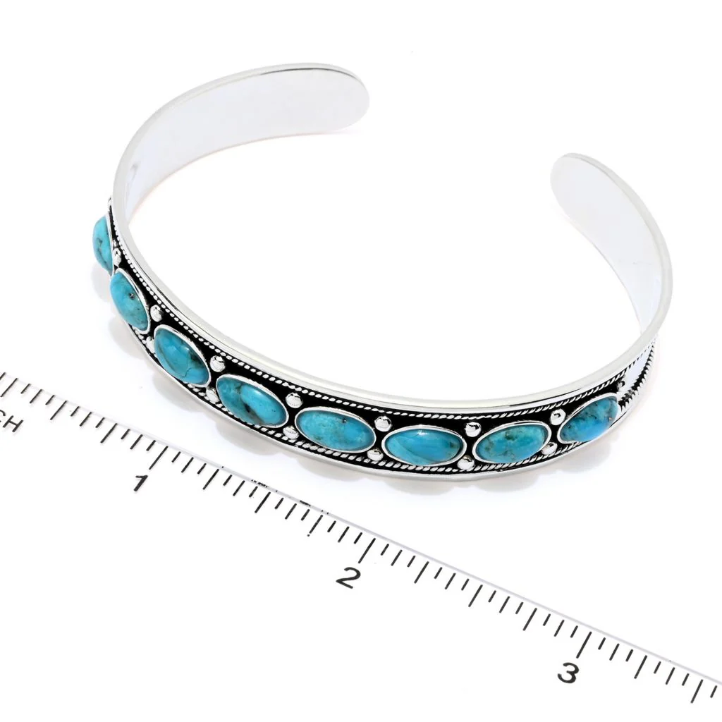 Southwest Elements Sterling Silver 8x5mm Oval Kingman Turquoise Cuff Bracelet - Image 2