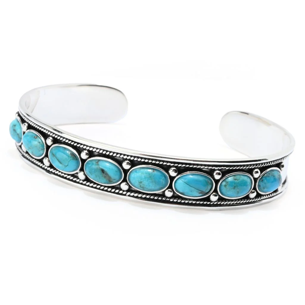 Southwest Elements Sterling Silver 8x5mm Oval Kingman Turquoise Cuff Bracelet - Image 3