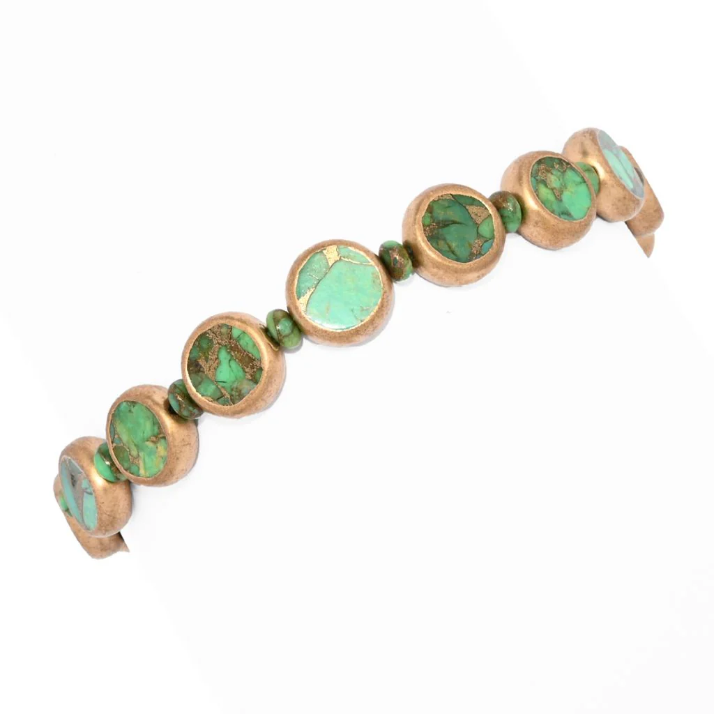 Southwest Elements Sterling Silver Choice of Gemstone Coin & Gem Bead Bracelet
